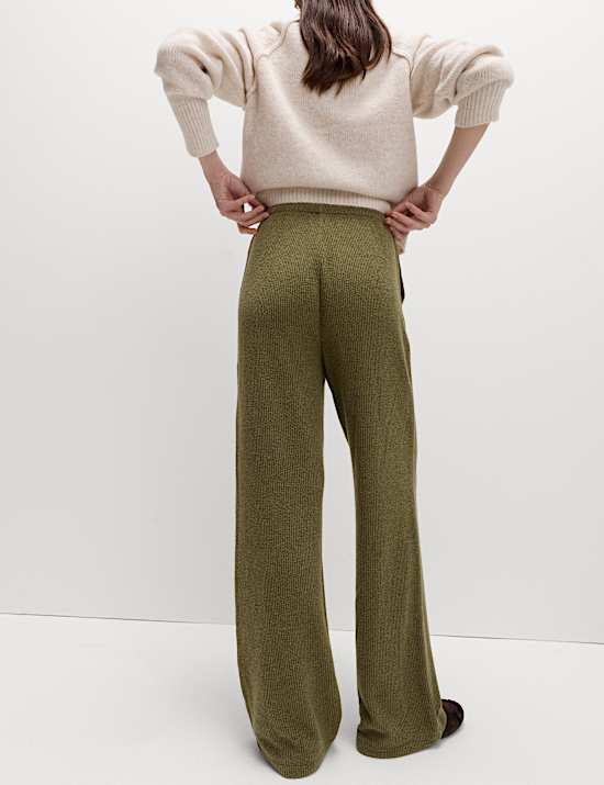 Geborstelde, geribbelde broek met wijde pijpen