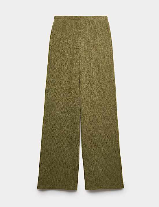 Geborstelde, geribbelde broek met wijde pijpen