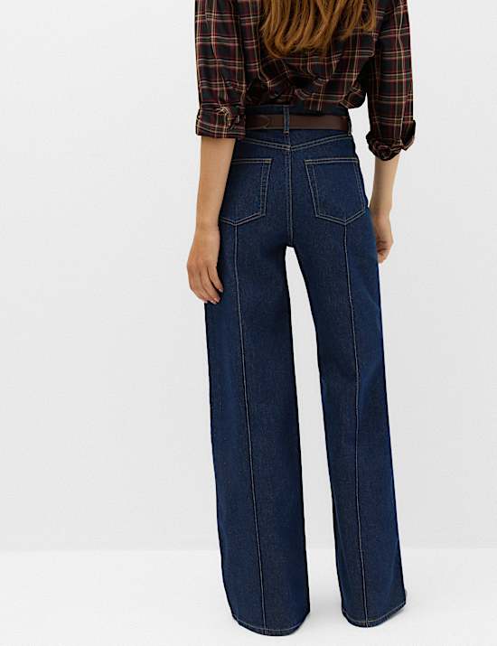 High Waisted Pintuck Wide Leg Jeans