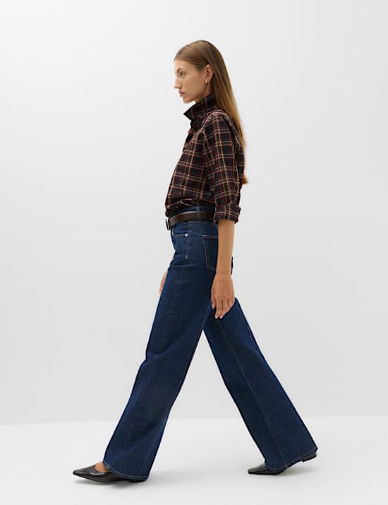 High Waisted Pintuck Wide Leg Jeans