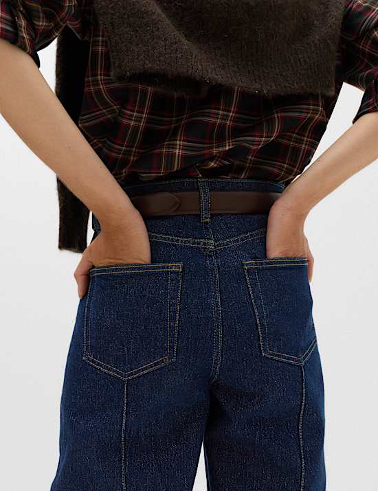 High Waisted Pintuck Wide Leg Jeans