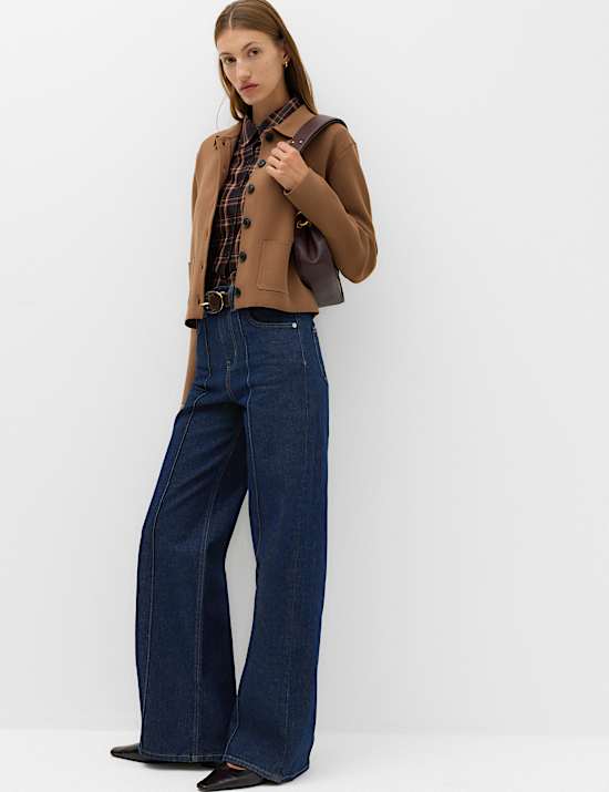 High Waisted Pintuck Wide Leg Jeans
