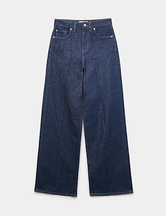 High Waisted Pintuck Wide Leg Jeans