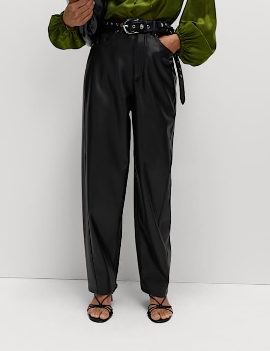 Leather Look Carrot Leg Trousers