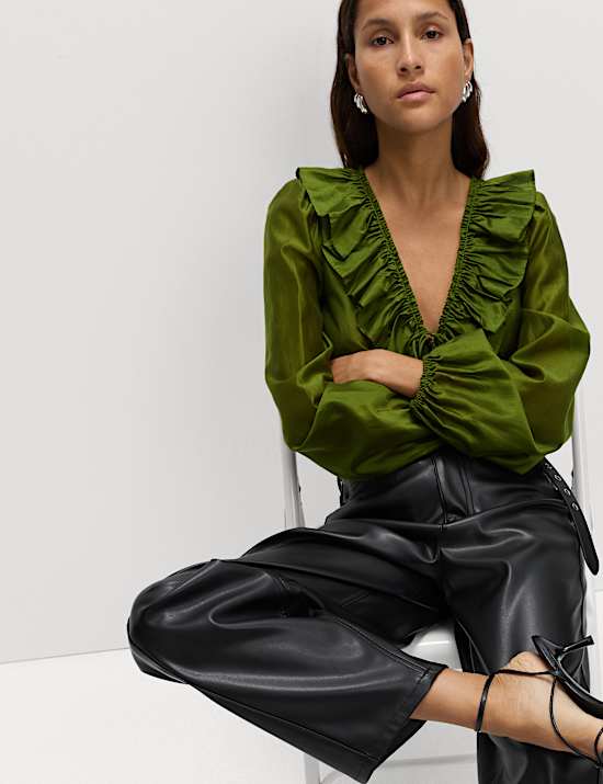 Leather Look Carrot Leg Trousers