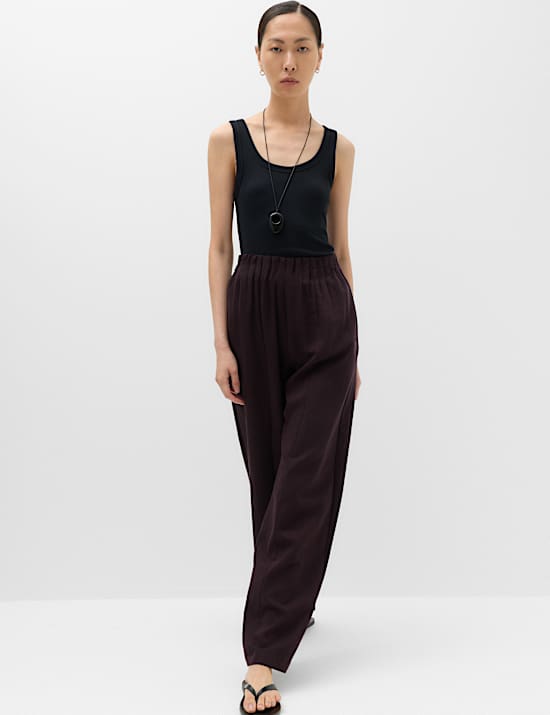 Lyocell Rich Elasticated Waist Wide Leg Trousers