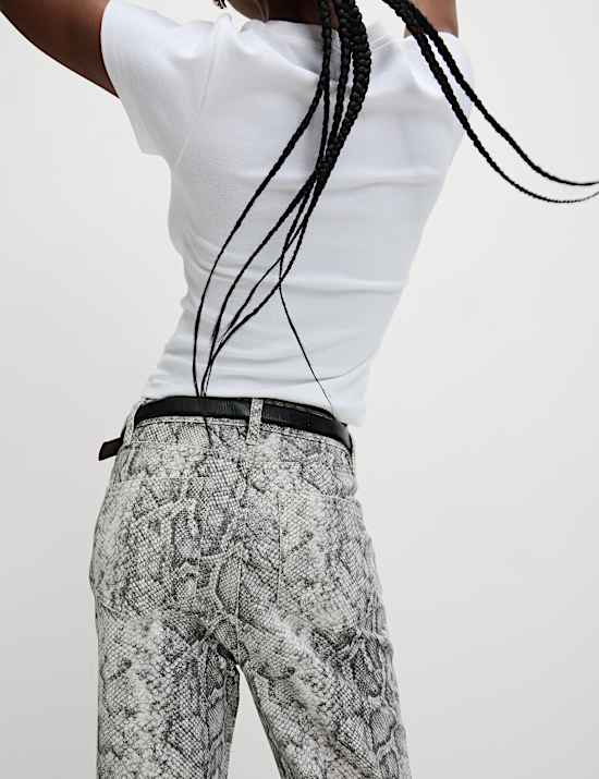 High Waisted Animal Straight Leg Jeans