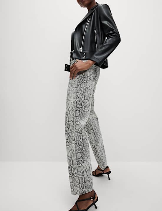 High Waisted Animal Straight Leg Jeans