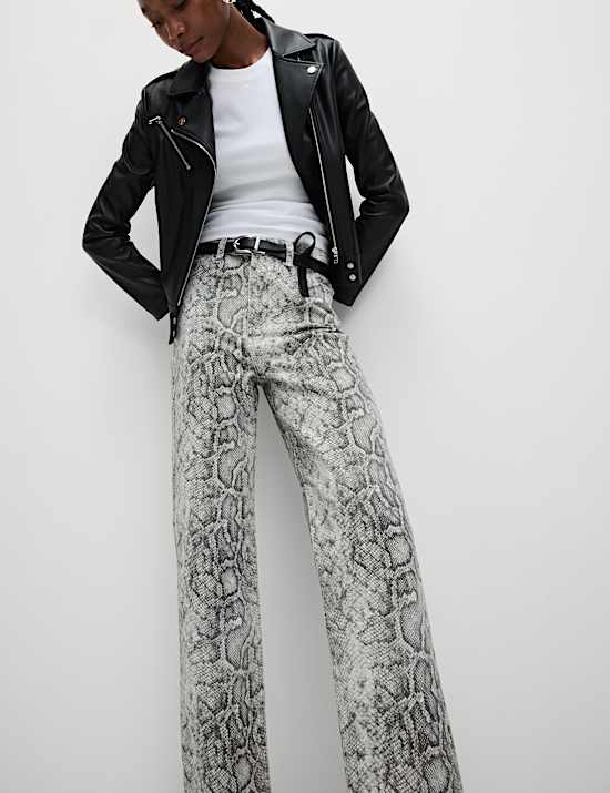 High Waisted Animal Straight Leg Jeans