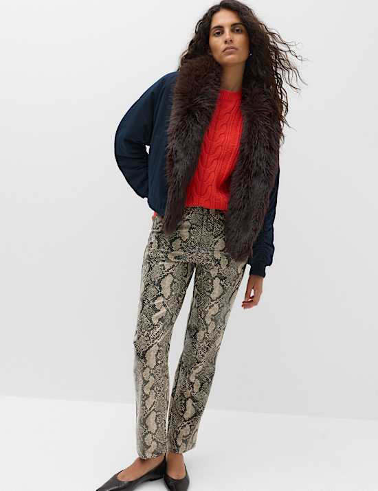 Faux Leather High Waisted Straight Leg Trousers