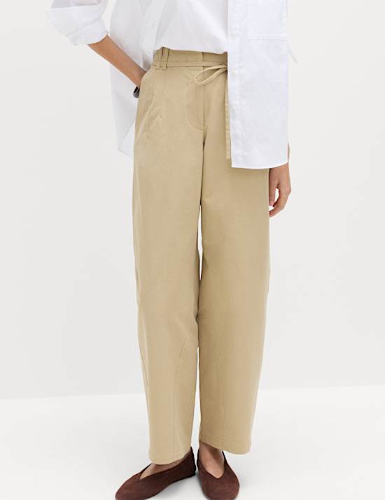 Pure Cotton Barrel Leg Trousers