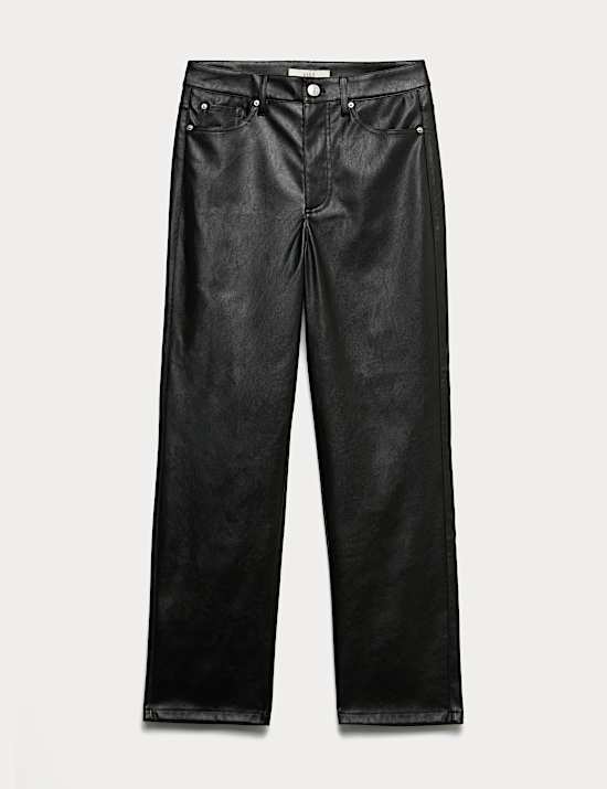 Faux Leather Straight Leg Trousers