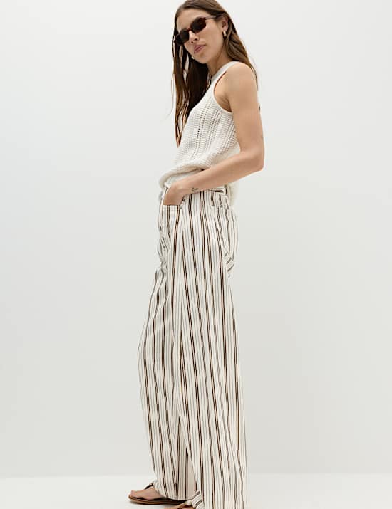 Mid Rise Striped Barrel Jeans