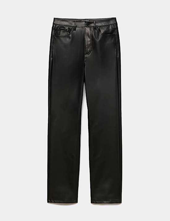 Faux Leather Straight Leg Trousers