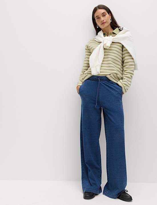 Jersey Denim Wide Leg Joggers