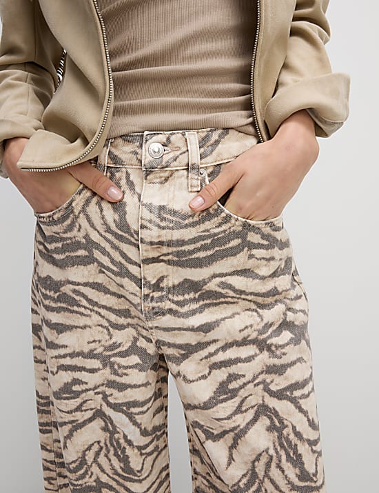 Animal Print Wide Leg Jeans