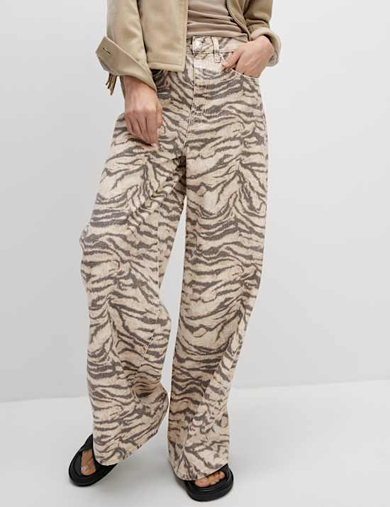 Animal Print Wide Leg Jeans