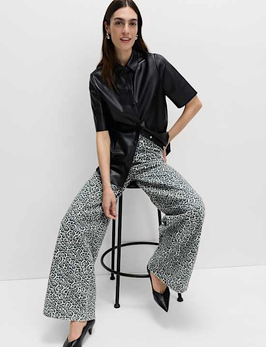 Animal Print Wide Leg Jeans