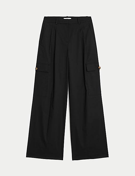 Cotton Rich Cargo High Waisted Trousers