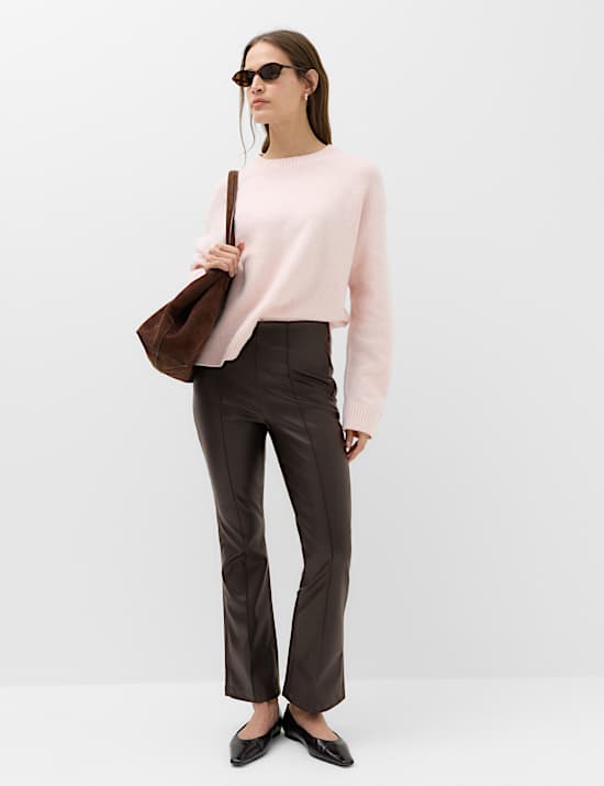 Faux Leather High Waisted Ankle Grazer Trousers
