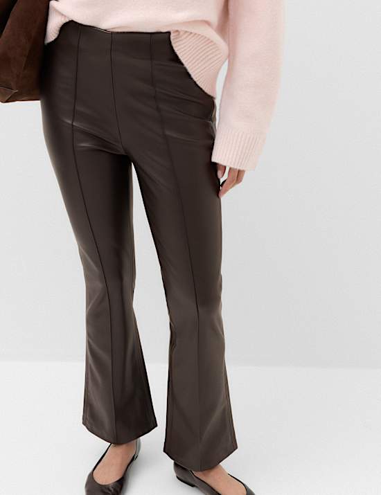 Faux Leather High Waisted Ankle Grazer Trousers