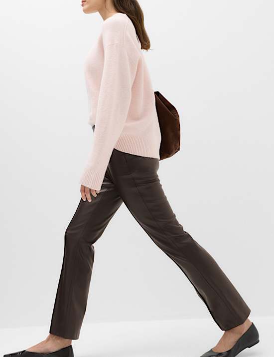 Faux Leather High Waisted Ankle Grazer Trousers