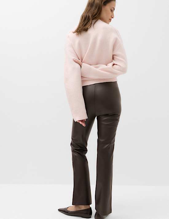 Faux Leather High Waisted Ankle Grazer Trousers