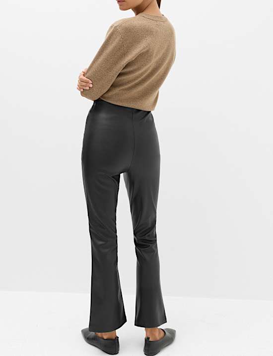 Faux Leather High Waisted Ankle Grazer Trousers