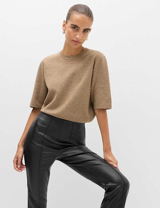 Faux Leather High Waisted Ankle Grazer Trousers