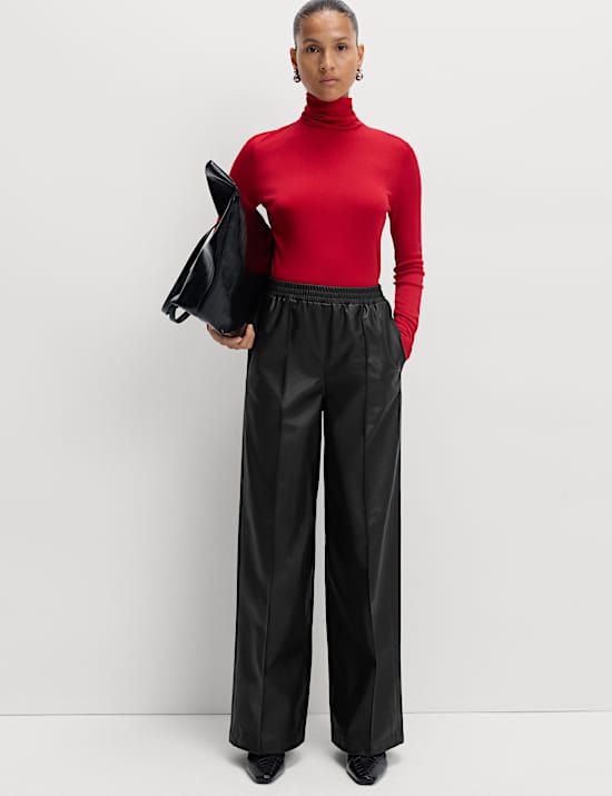 Faux Leather Wide Leg Trousers