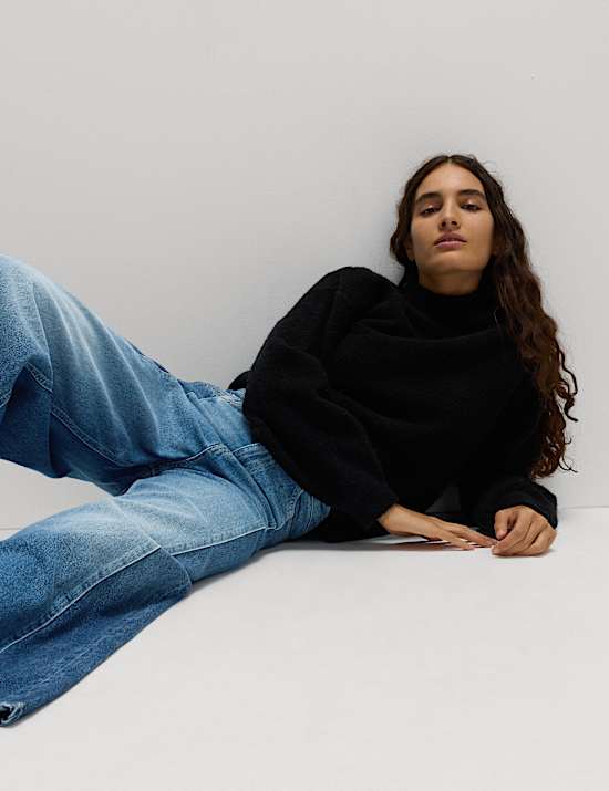 Two Toned Slouchy Wide Leg Jeans