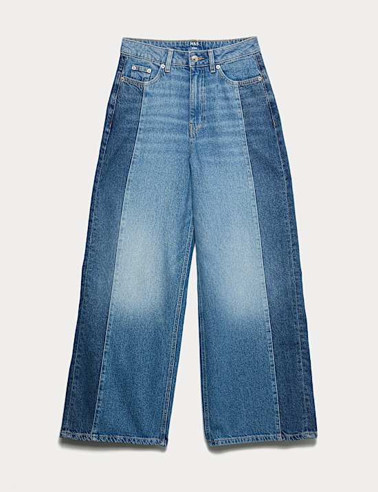 Two Toned Slouchy Wide Leg Jeans