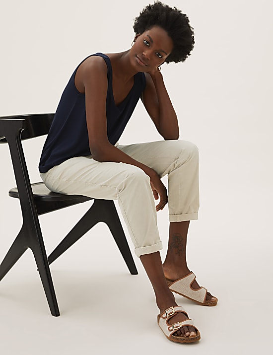 Pure Cotton Tapered Ankle Grazer Chinos