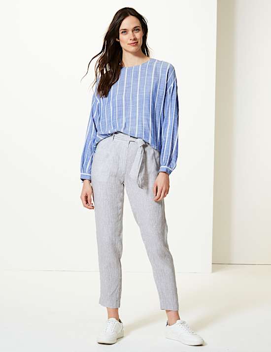 Pure Linen Ankle Grazer Peg Trousers
