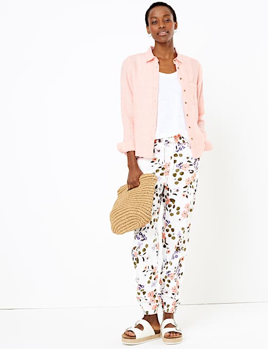 Linen Rich Floral Print Peg Trousers