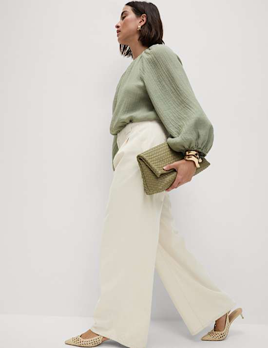 High Waisted Tailored Wide Leg Jeans