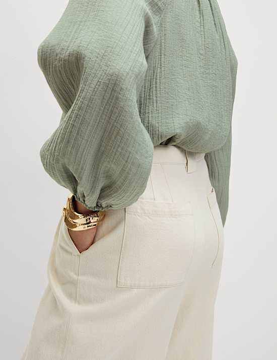 High Waisted Tailored Wide Leg Jeans