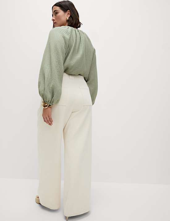 High Waisted Tailored Wide Leg Jeans