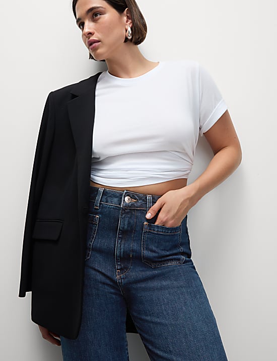 Patch Pocket Flare High Waisted Jeans