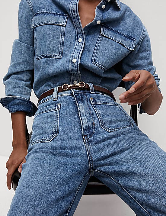 Patch Pocket Flare High Waisted Jeans