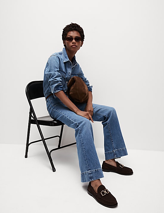 Patch Pocket Flare High Waisted Jeans