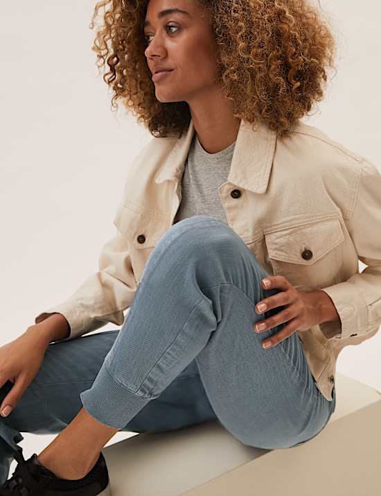 Drawstring Cuffed Tapered Trousers with Linen