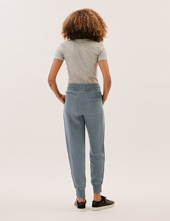 Drawstring Cuffed Tapered Trousers with Linen