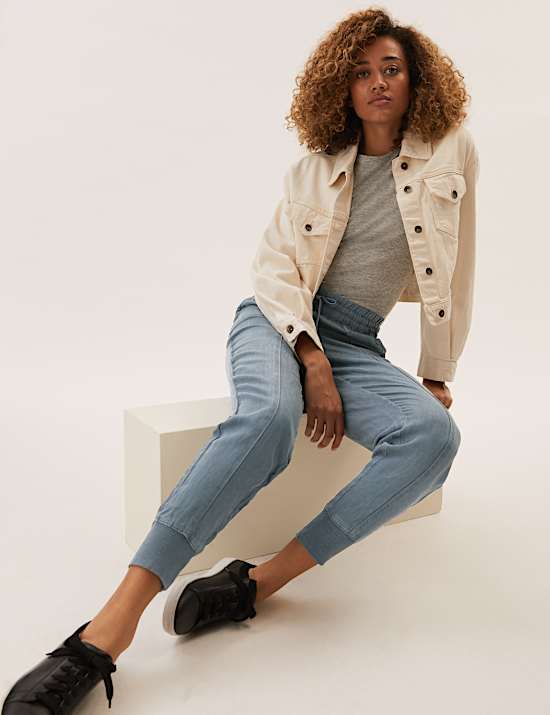 Drawstring Cuffed Tapered Trousers with Linen