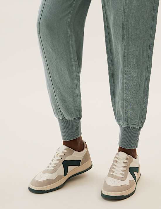 Drawstring Cuffed Tapered Trousers with Linen