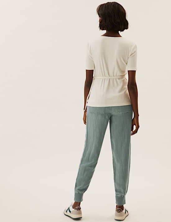 Drawstring Cuffed Tapered Trousers with Linen