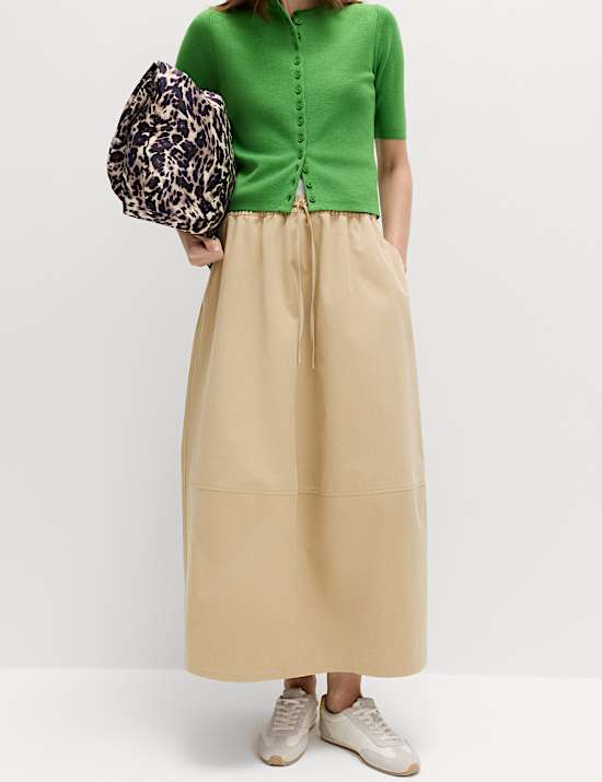 Pure Cotton Cocoon Shape Midi Skirt