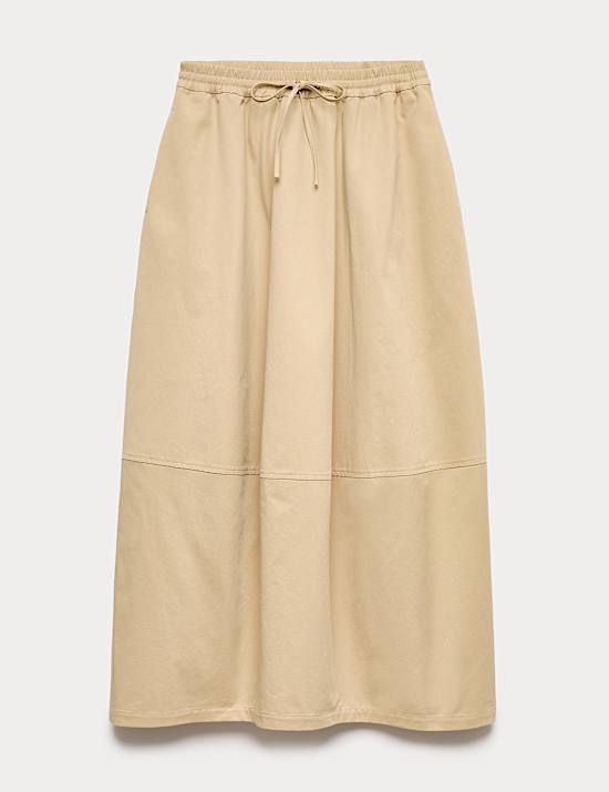 Pure Cotton Cocoon Shape Midi Skirt