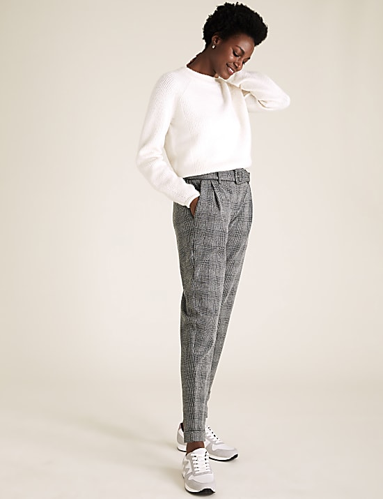 Checked Belted Ankle Grazer Trousers