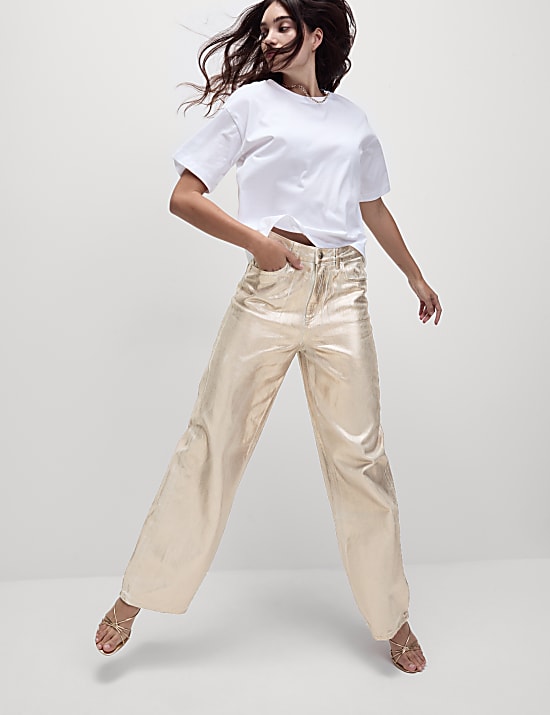 Metallic Wide Leg Jeans